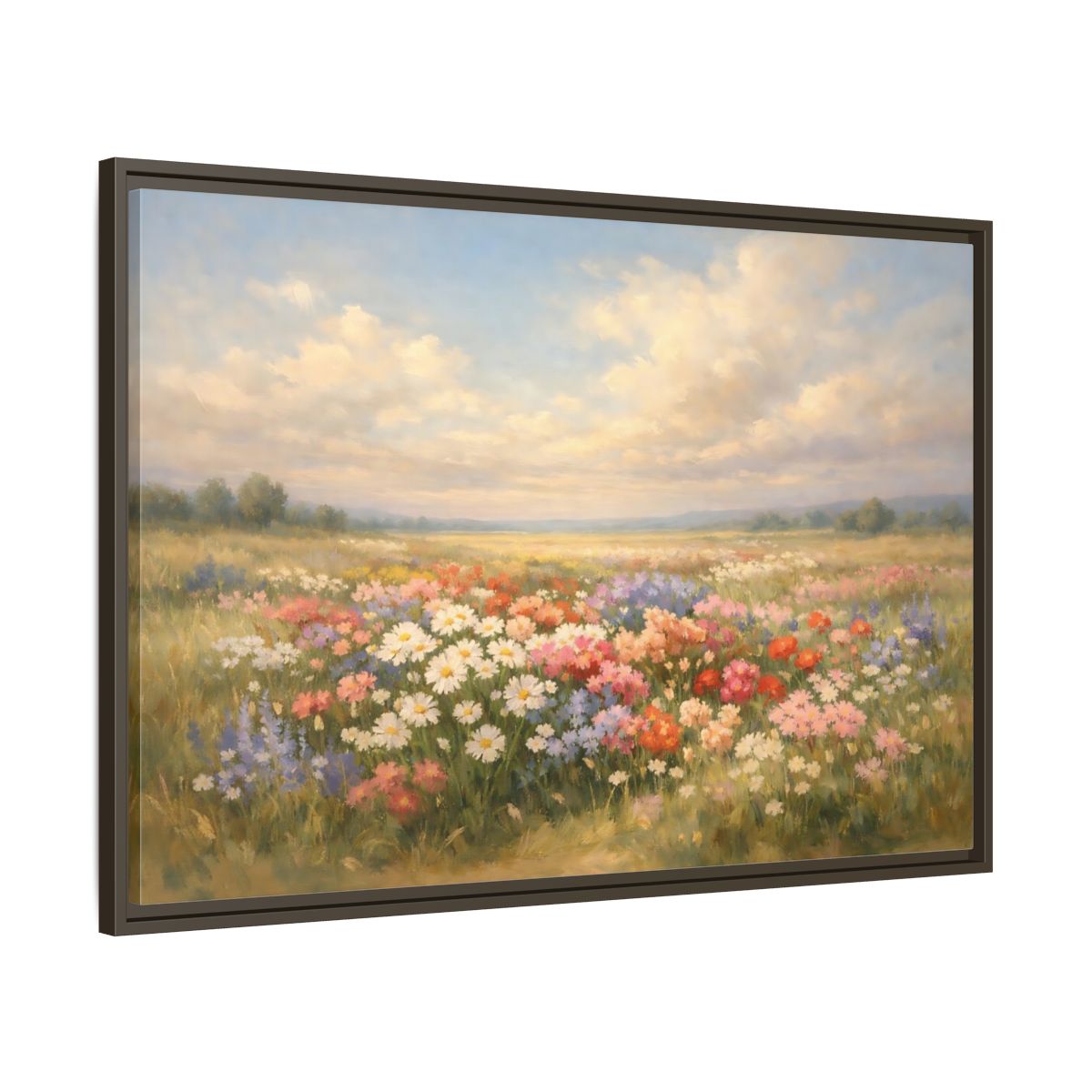 Side Mockup 9. Nature Flower Field Colorful Field shown as stretched canvas wall art