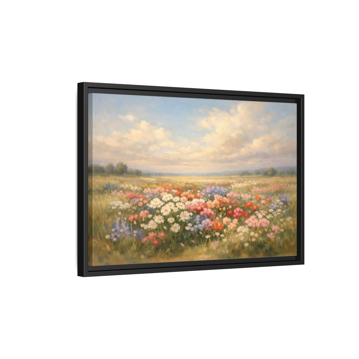 Side Mockup 3. Nature Flower Field Colorful Field shown as stretched canvas wall art