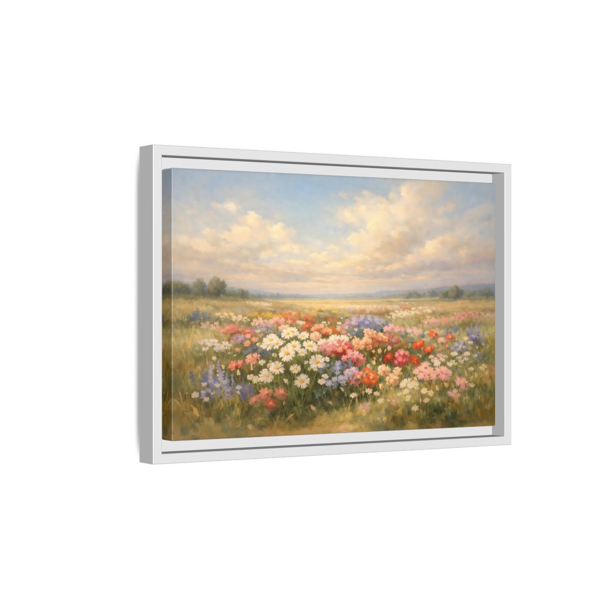 Side Mockup 4. Nature Flower Field Colorful Field shown as stretched canvas wall art