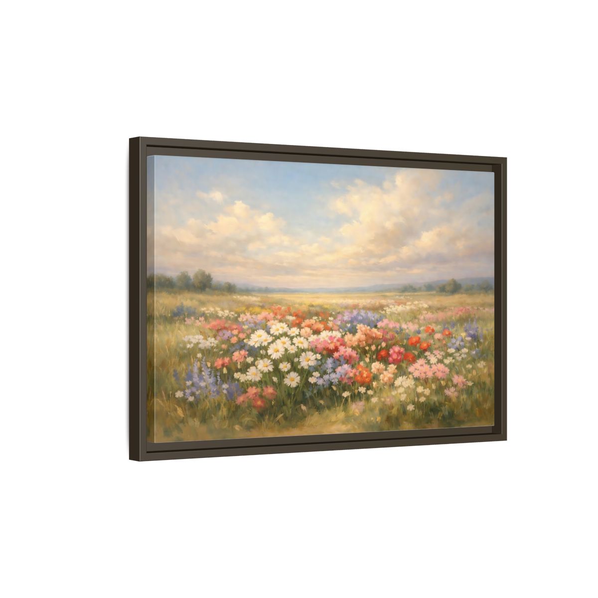 Side Mockup 2. Nature Flower Field Colorful Field shown as stretched canvas wall art