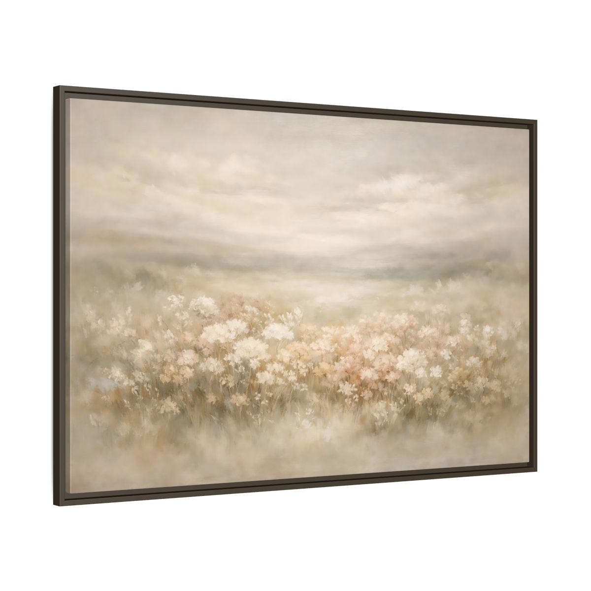 Main Mockup. Nature Flower Field Soft Beige shown as stretched canvas wall art