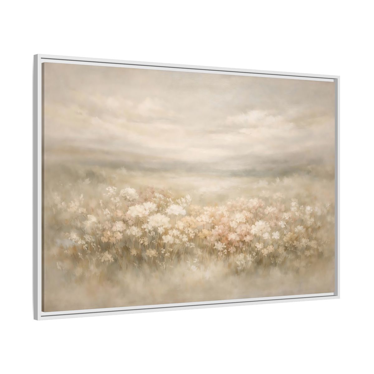 Side Mockup 7. Nature Flower Field Soft Beige shown as stretched canvas wall art