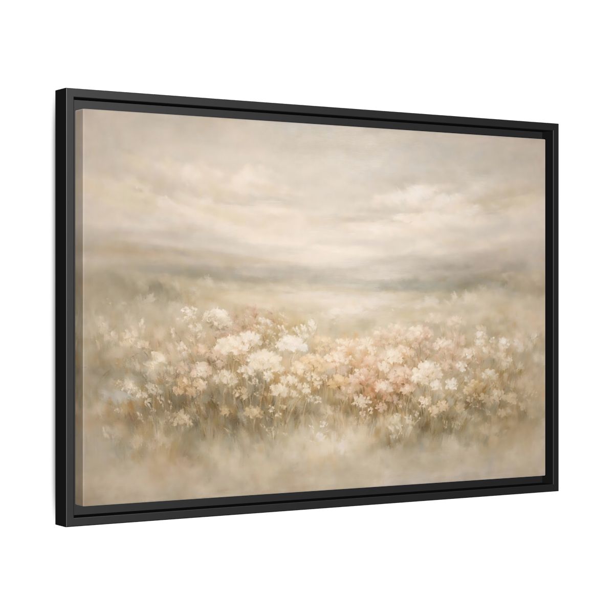 Side Mockup 14. Nature Flower Field Soft Beige shown as stretched canvas wall art