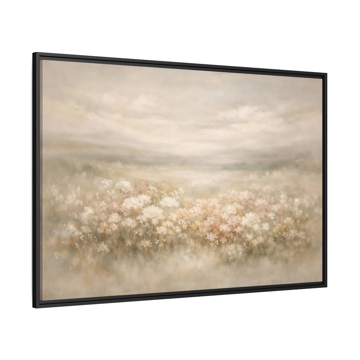 Side Mockup 12. Nature Flower Field Soft Beige shown as stretched canvas wall art