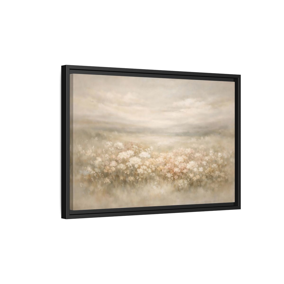 Side Mockup 3. Nature Flower Field Soft Beige shown as stretched canvas wall art
