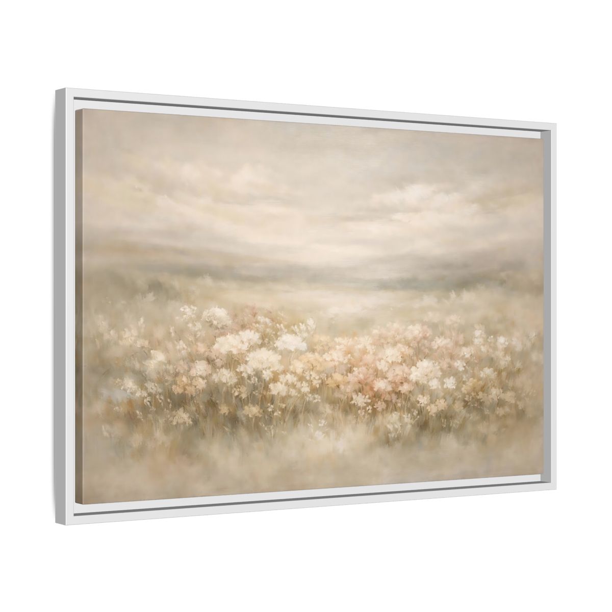Side Mockup 10. Nature Flower Field Soft Beige shown as stretched canvas wall art