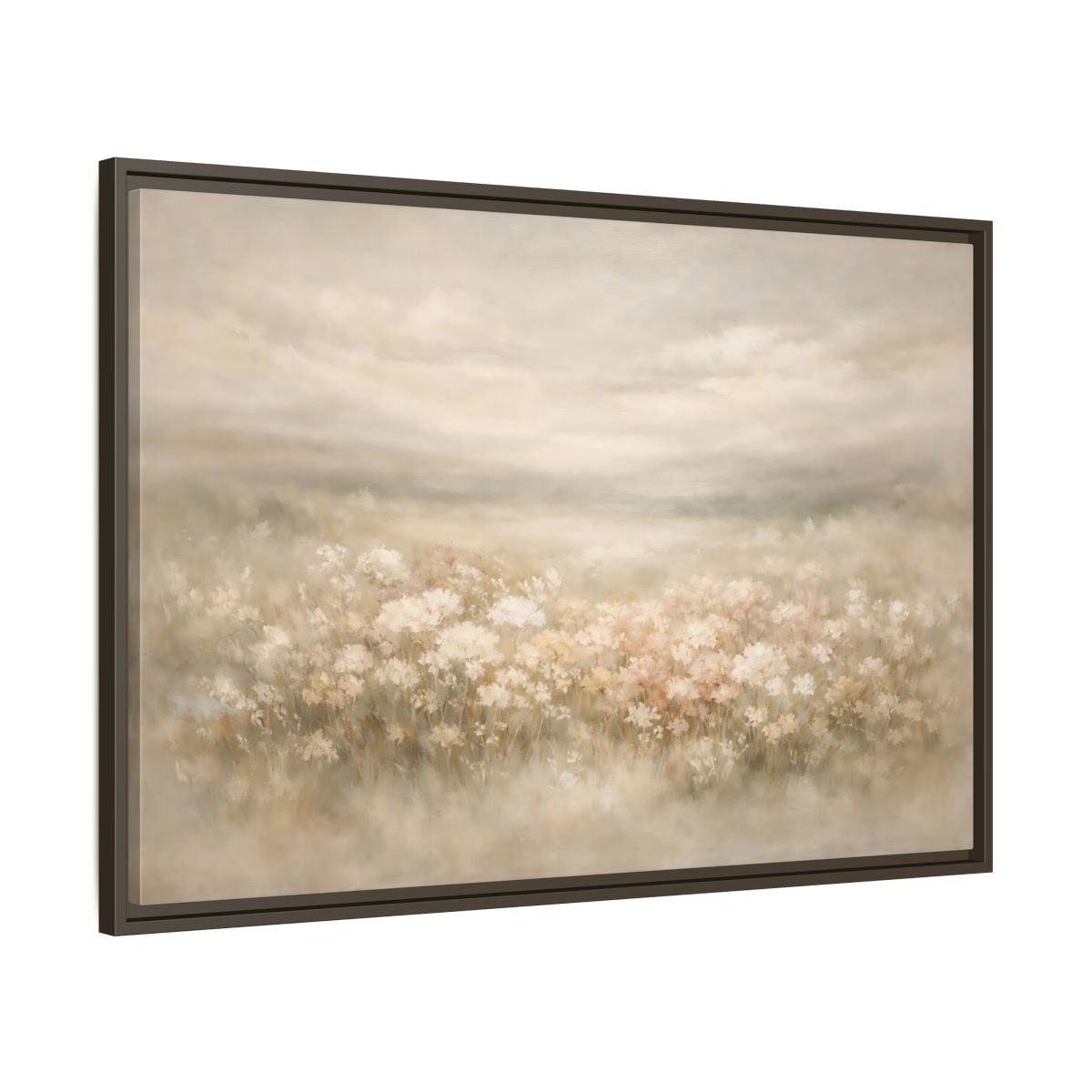Side Mockup 9. Nature Flower Field Soft Beige shown as stretched canvas wall art