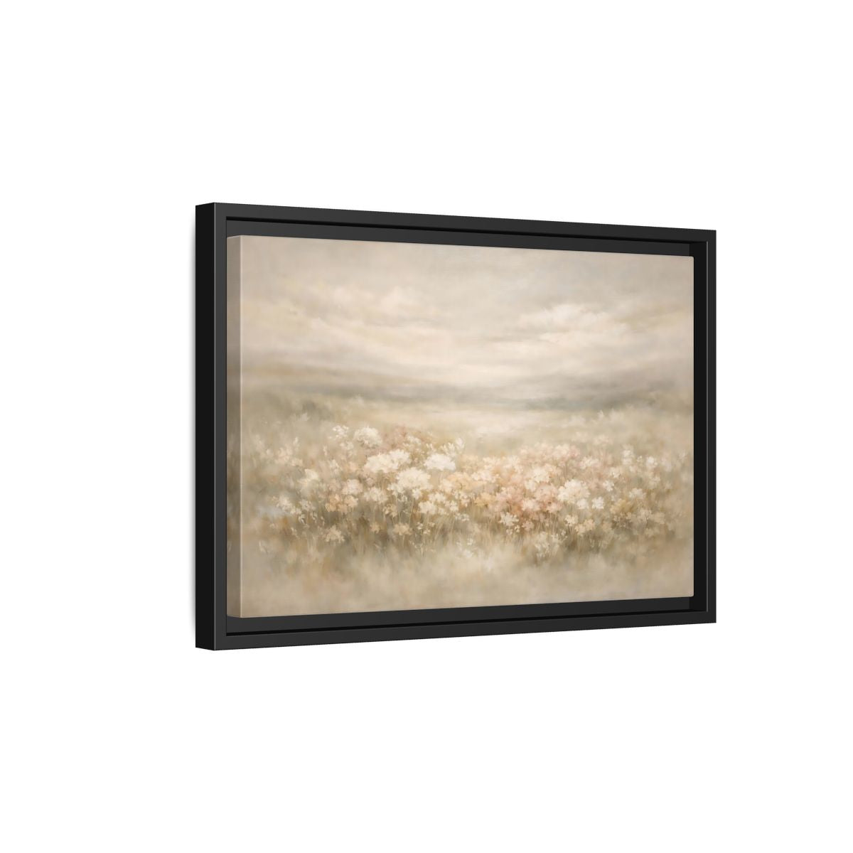 Side Mockup 6. Nature Flower Field Soft Beige shown as stretched canvas wall art