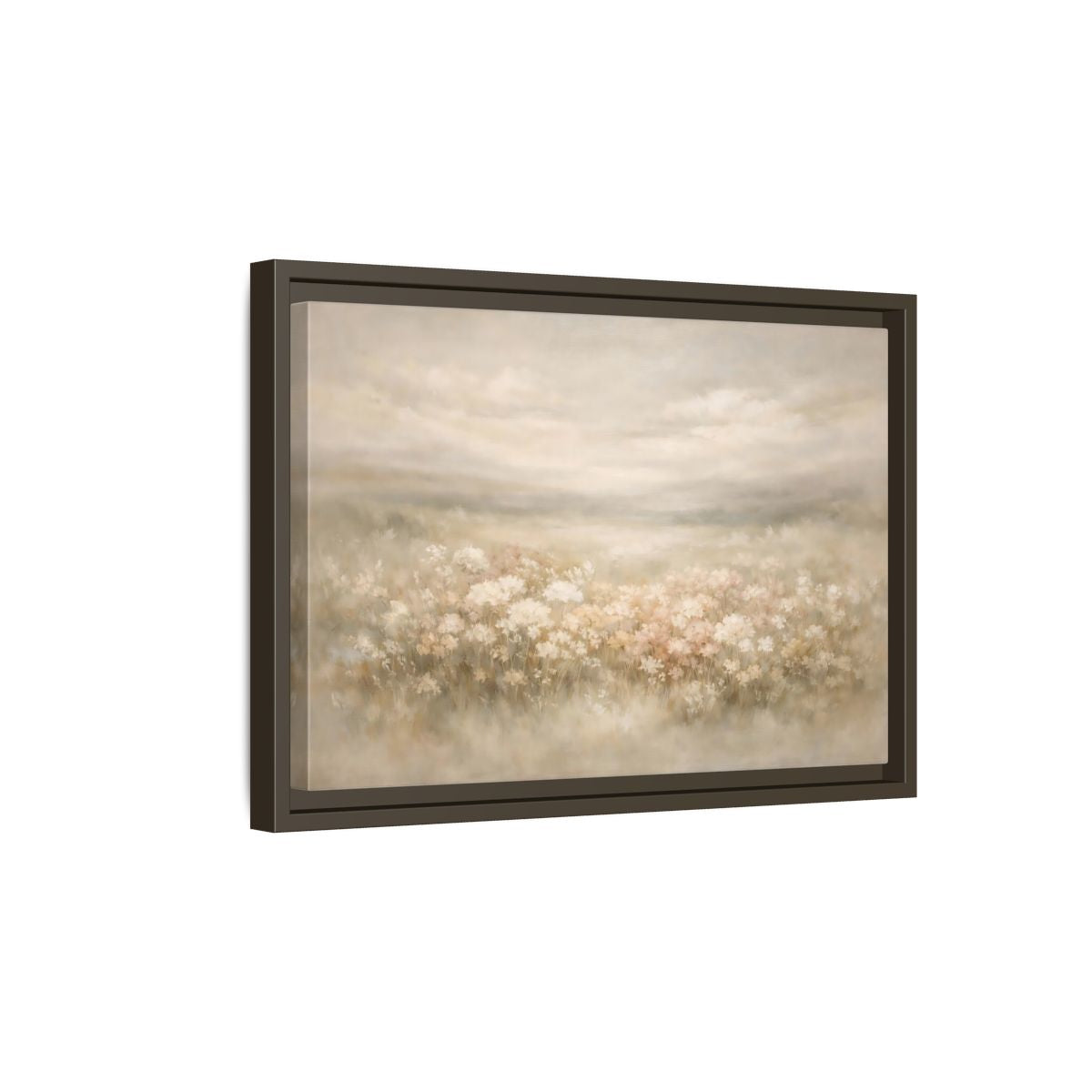 Side Mockup 5. Nature Flower Field Soft Beige shown as stretched canvas wall art
