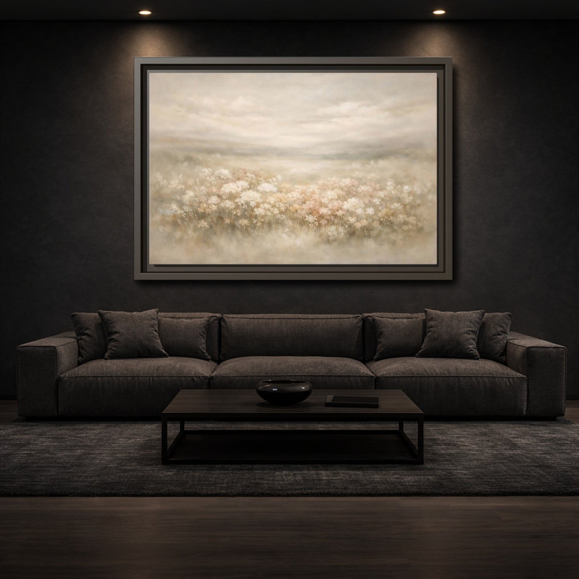 Mockup 2. Nature Flower Field Soft Beige shown as stretched canvas wall art