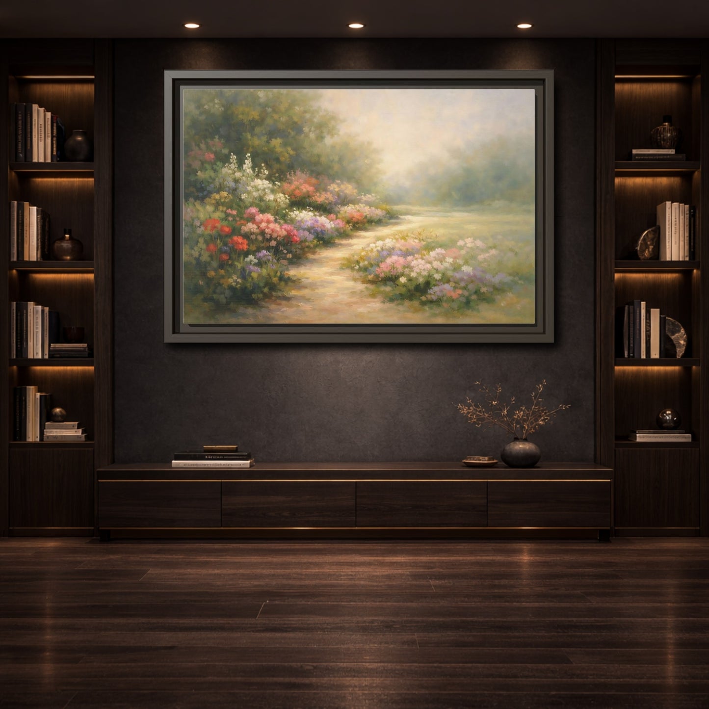 Mockup 3. Nature Flower Garden Colorful Flower Garden shown as stretched canvas wall art