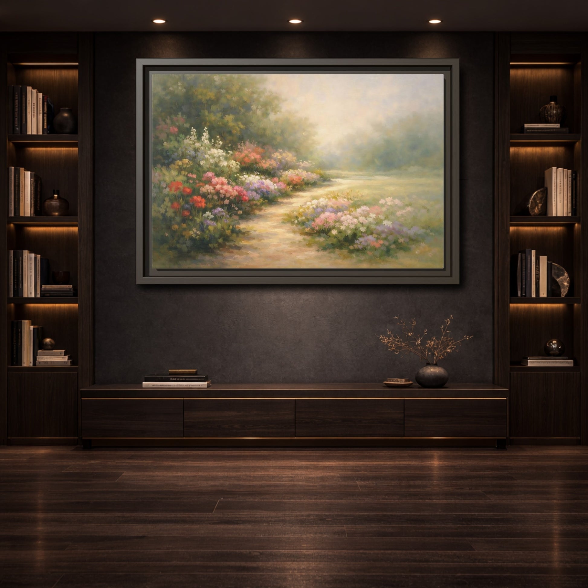 Mockup 3. Nature Flower Garden Colorful Flower Garden shown as stretched canvas wall art