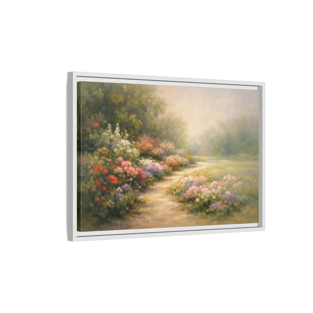 Side Mockup 1. Nature Flower Garden Colorful Flower Garden shown as stretched canvas wall art