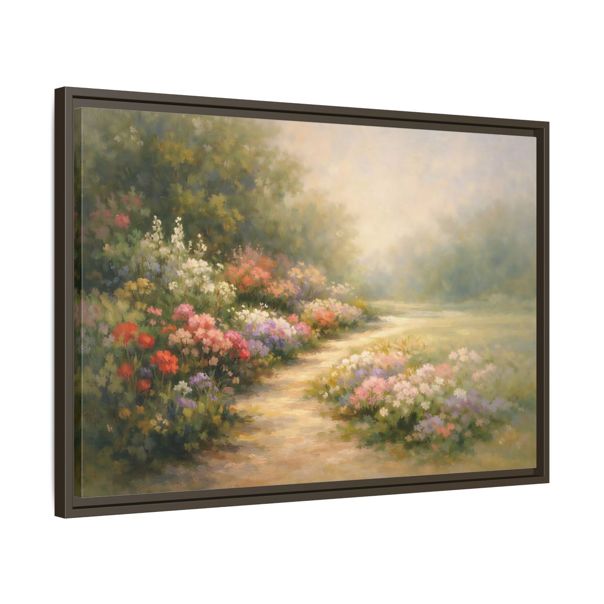 Side Mockup 11. Nature Flower Garden Colorful Flower Garden shown as stretched canvas wall art
