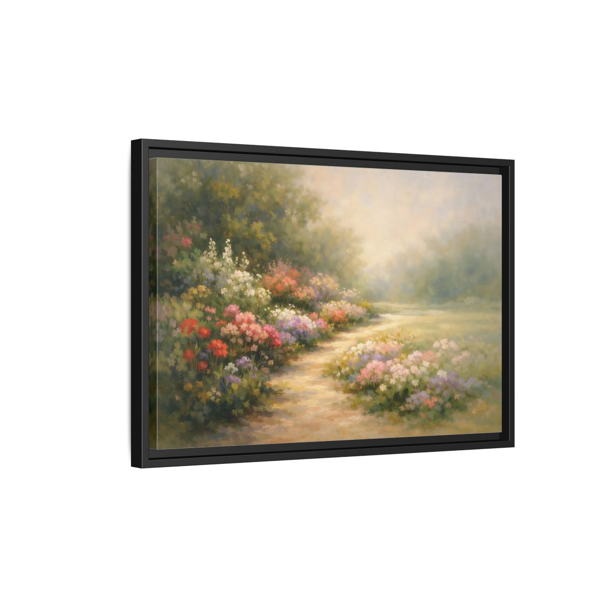 Side Mockup 3. Nature Flower Garden Colorful Flower Garden shown as stretched canvas wall art