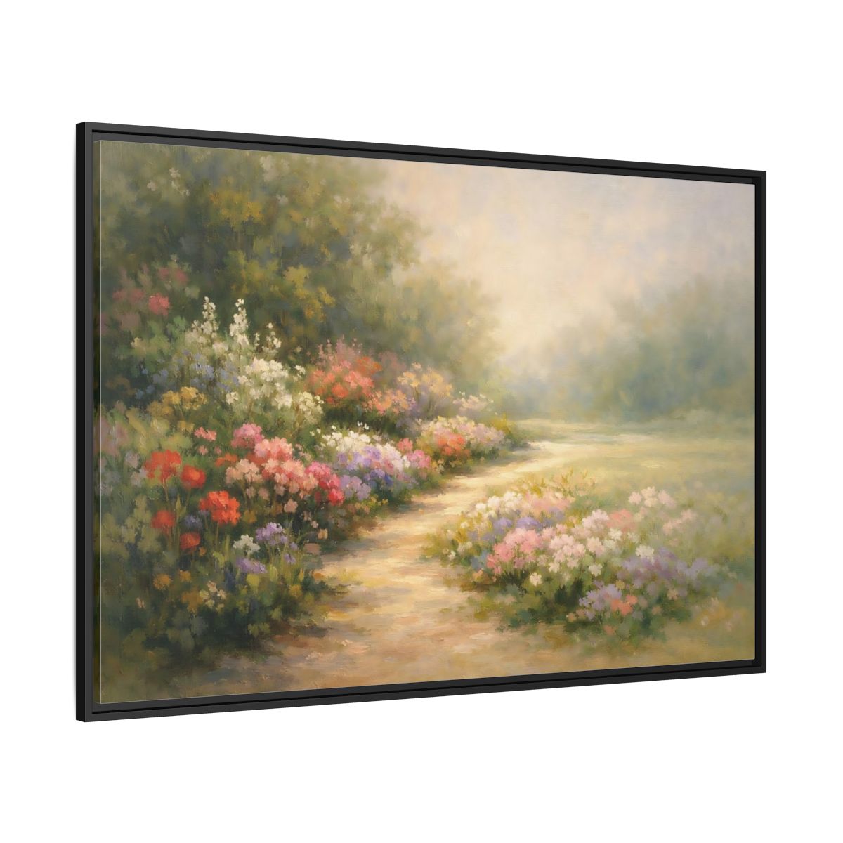 Side Mockup 12. Nature Flower Garden Colorful Flower Garden shown as stretched canvas wall art