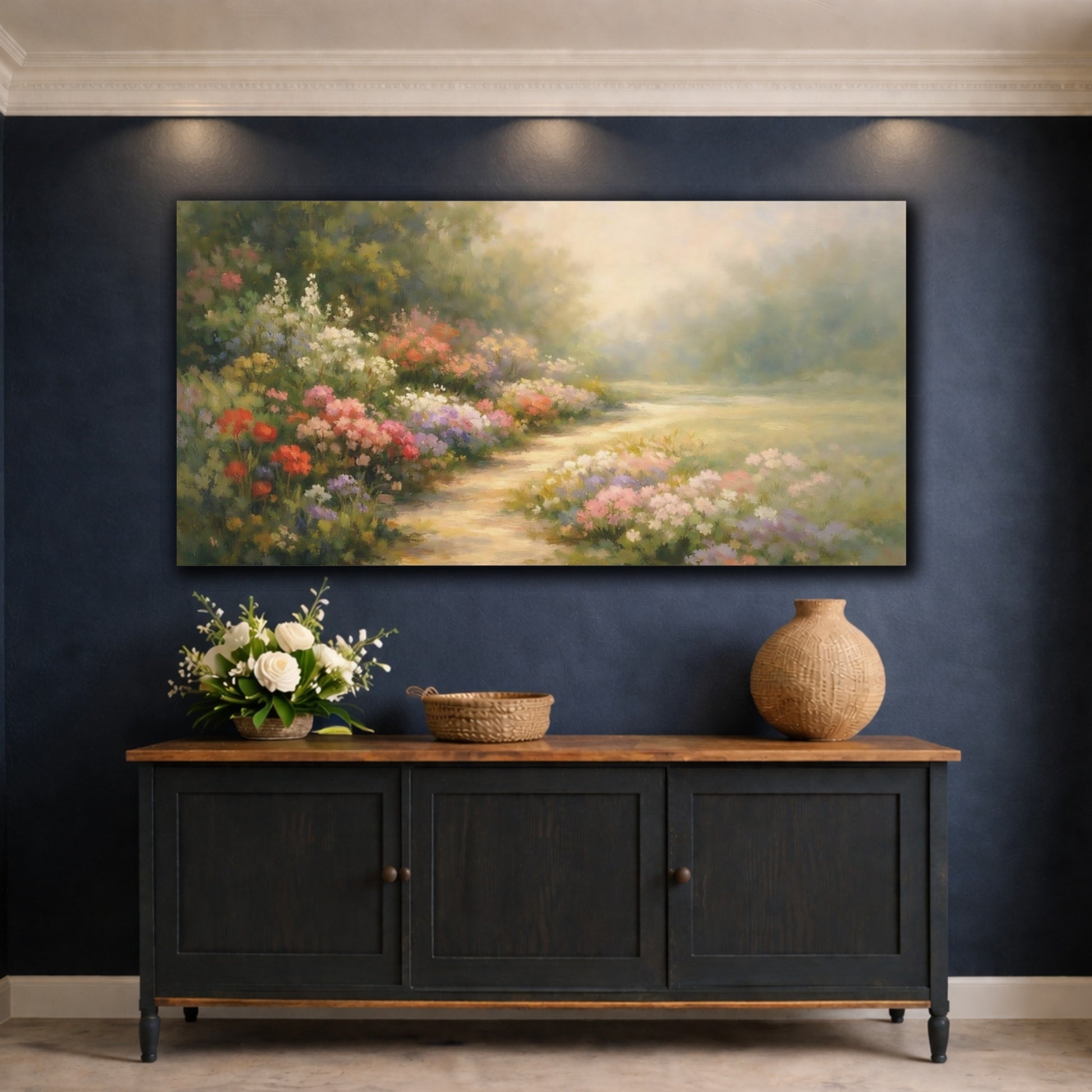 Mockup 4. Nature Flower Garden Colorful Garden shown as stretched canvas wall art