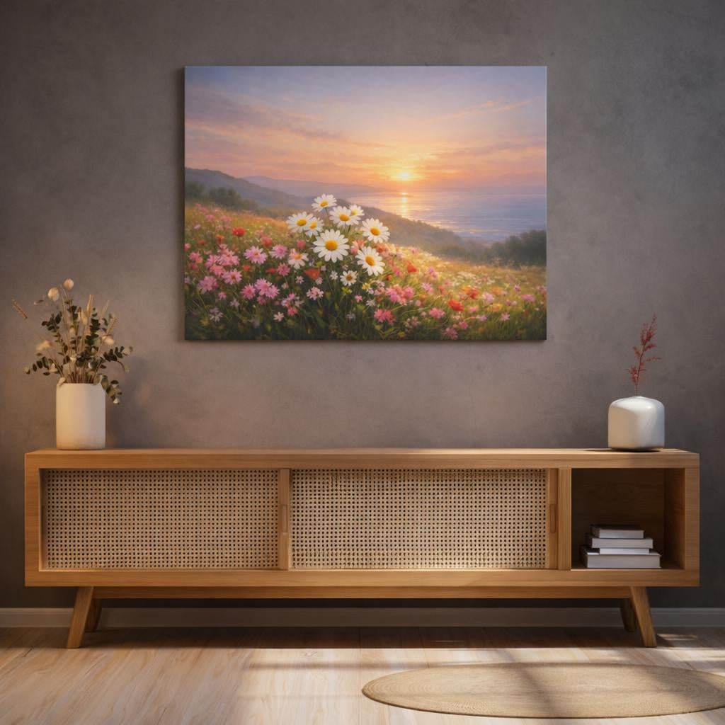 Nature Flower Horizon shown as canvas wall art in a refined dining room