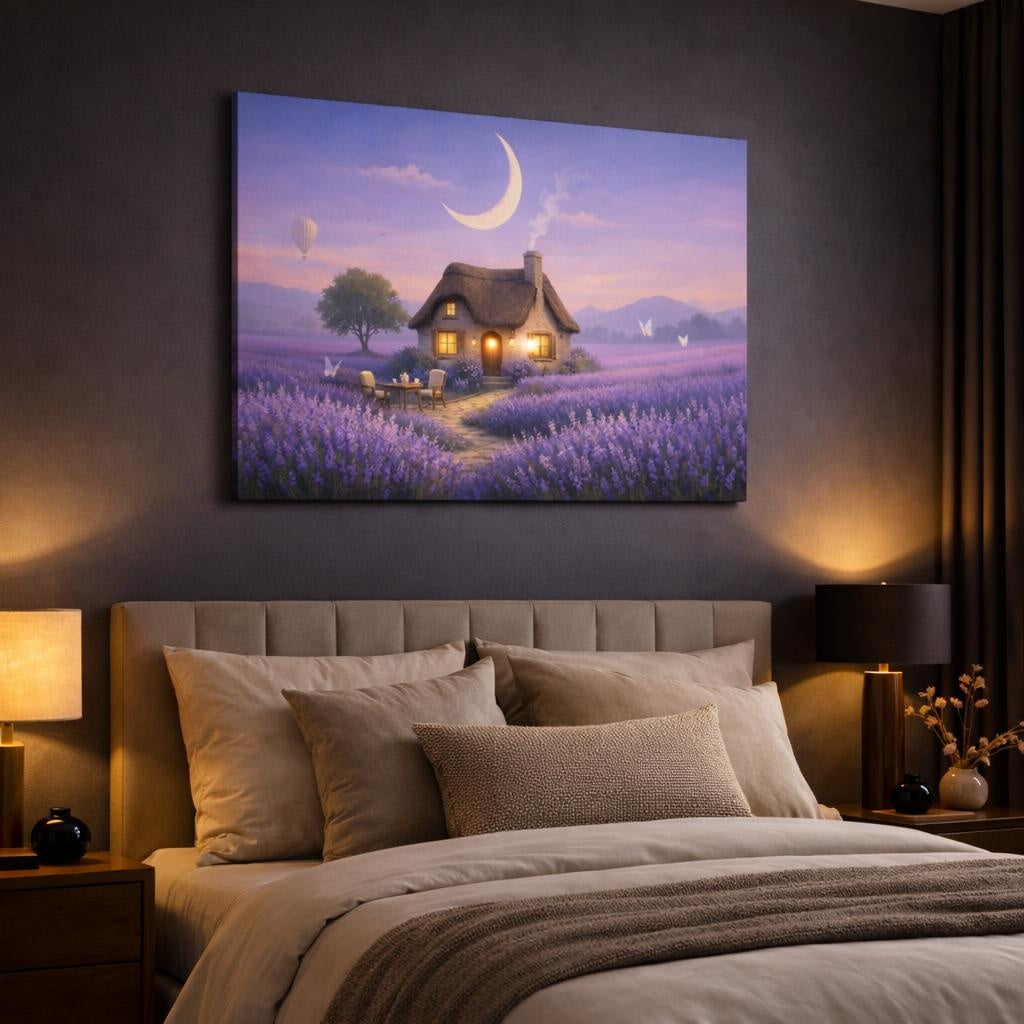 Nature Flower Lavender shown as canvas wall art in a luxury bedroom