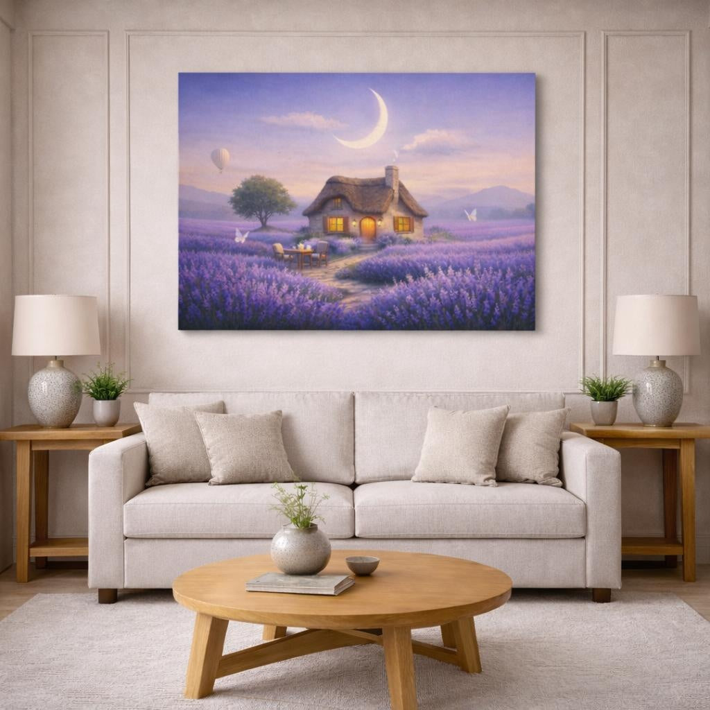 Nature Flower Lavender shown as canvas wall art in a modern living room
