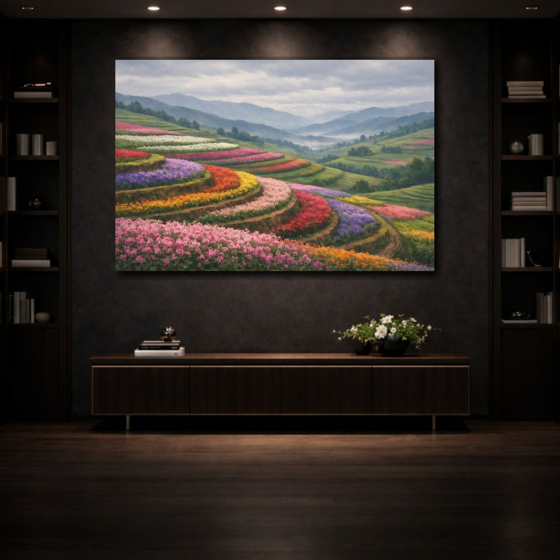 Nature Flower Terraces Colorful Fields - Canvas Wall Art Print - YesArtYes