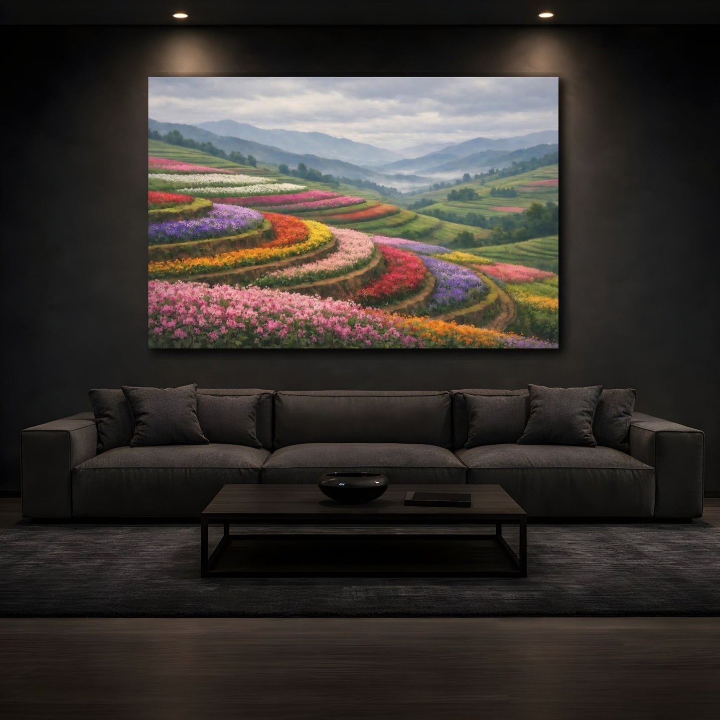 Nature Flower Terraces Colorful Fields - Canvas Wall Art Print - YesArtYes