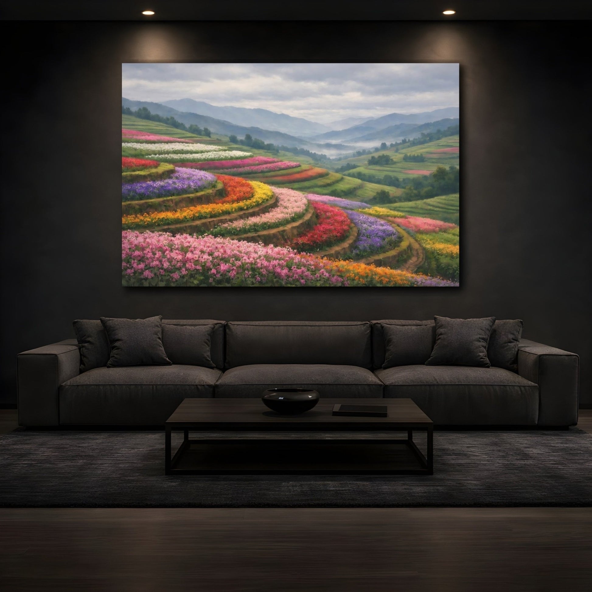 Nature Flower Terraces Colorful Fields - Canvas Wall Art Print - YesArtYes