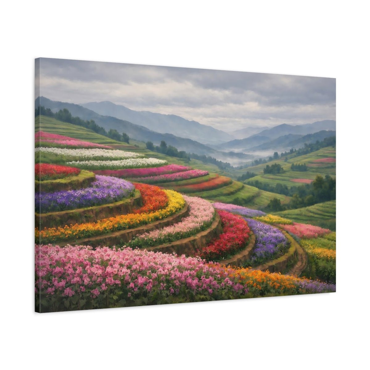 Nature Flower Terraces Colorful Fields - Canvas Wall Art Print - YesArtYes