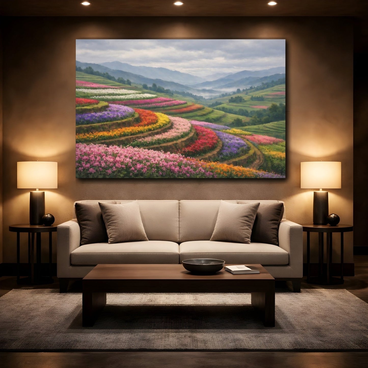 Nature Flower Terraces Colorful Fields - Canvas Wall Art Print - YesArtYes
