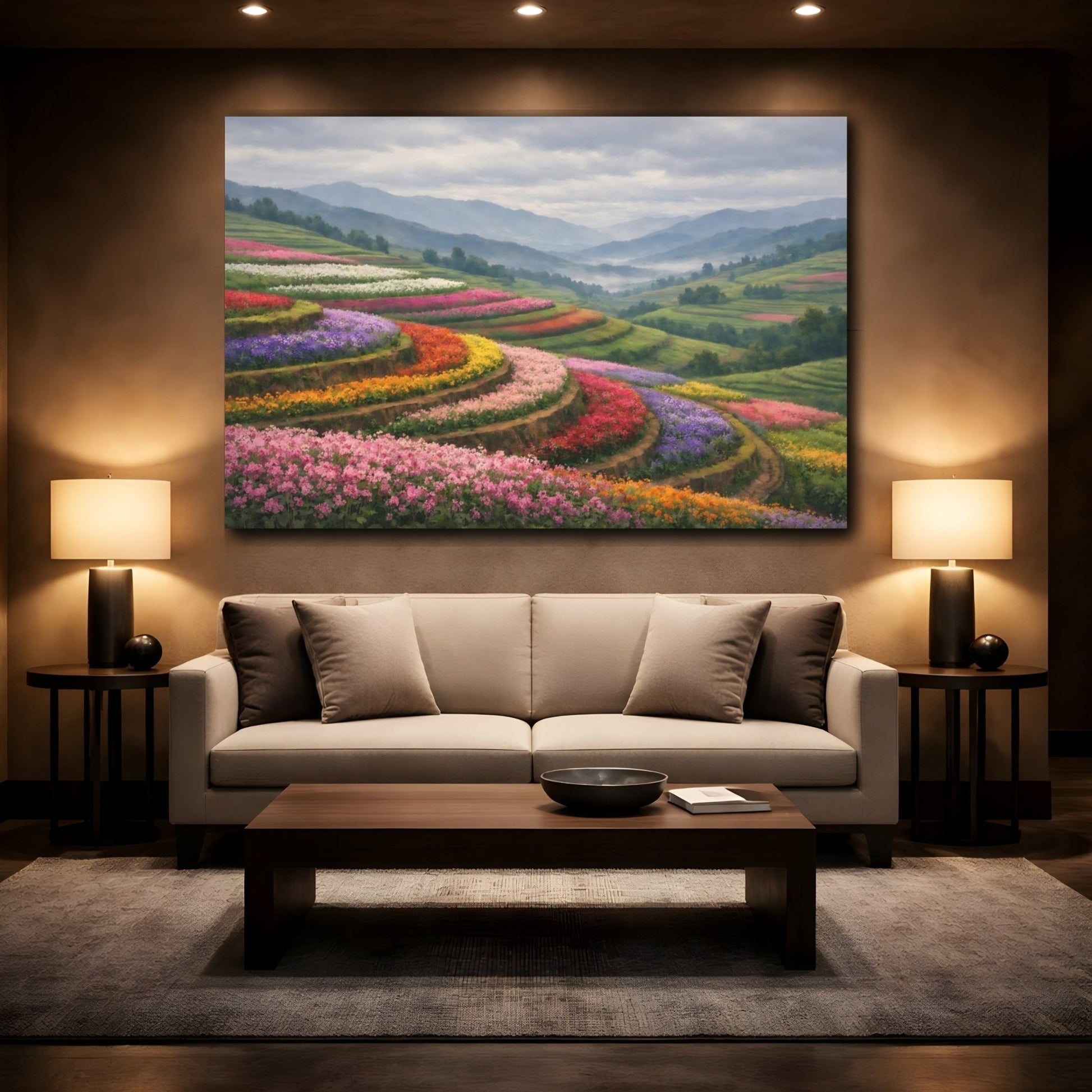 Nature Flower Terraces Colorful Fields - Canvas Wall Art Print - YesArtYes