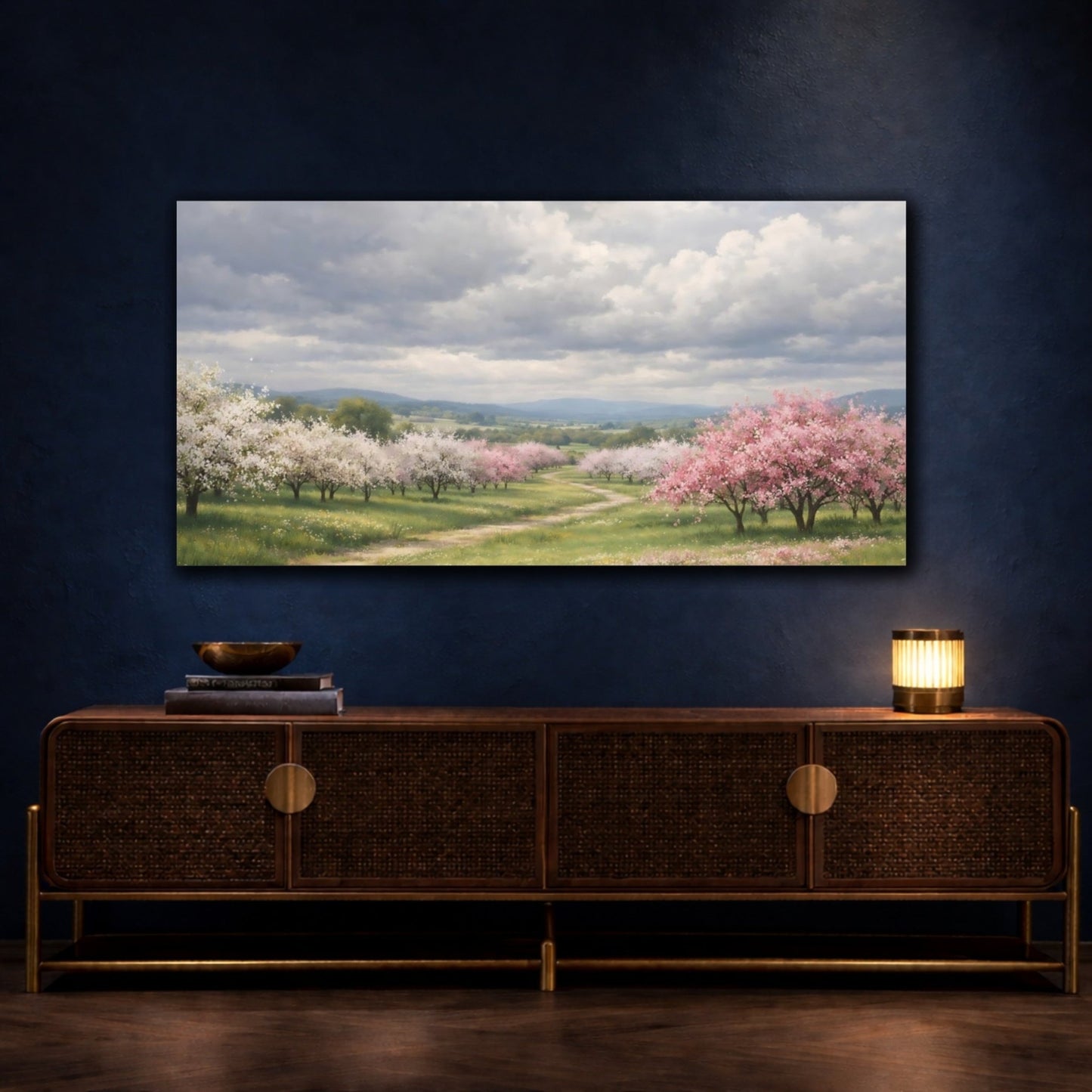 Nature Flowering Orchard Pink And Green - Canvas Wall Art Print - YesArtYes