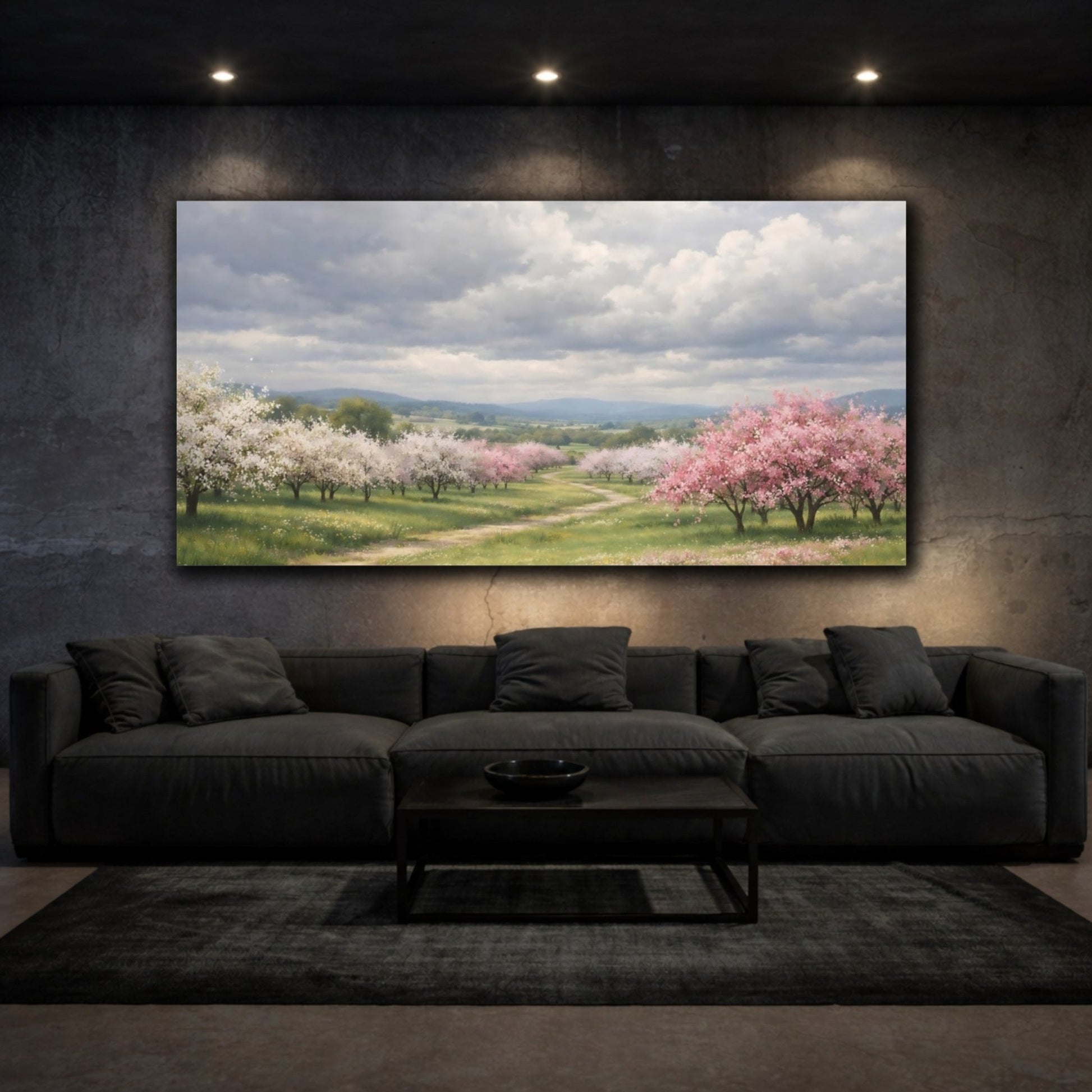 Nature Flowering Orchard Pink And Green - Canvas Wall Art Print - YesArtYes