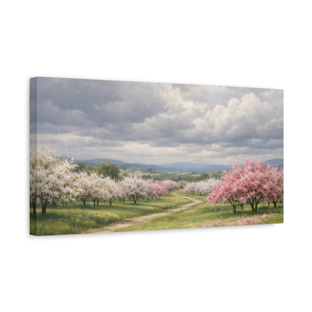 Nature Flowering Orchard Pink And Green - Canvas Wall Art Print - YesArtYes