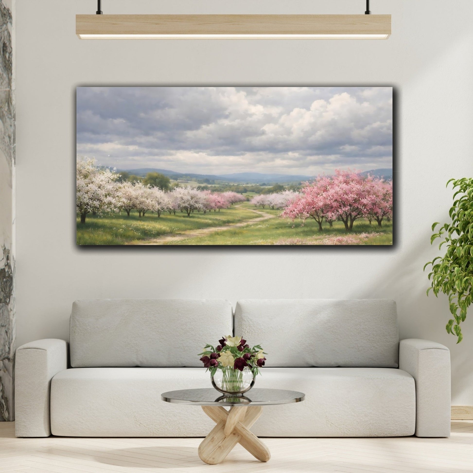 Nature Flowering Orchard Pink And Green - Canvas Wall Art Print - YesArtYes