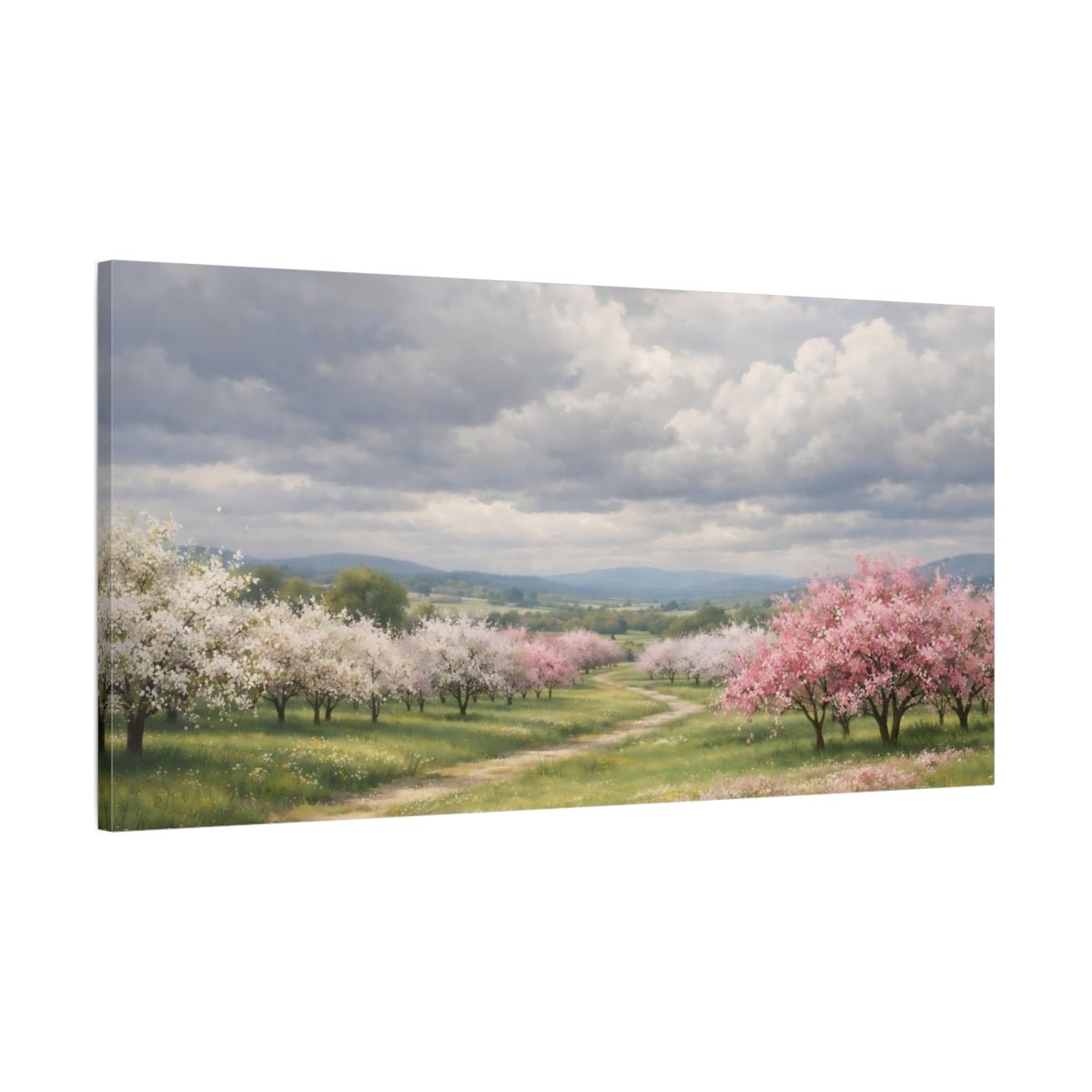 Nature Flowering Orchard Pink And Green - Canvas Wall Art Print - YesArtYes