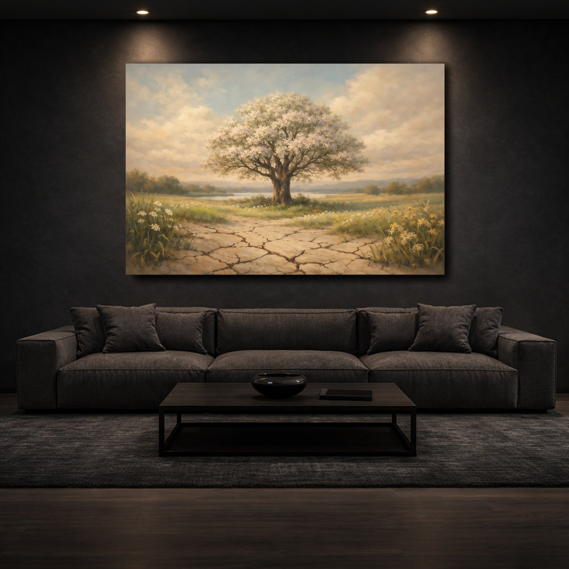 Mockup 2. Nature Flowering Tree Flowering Tree Landscape shown as stretched canvas wall art