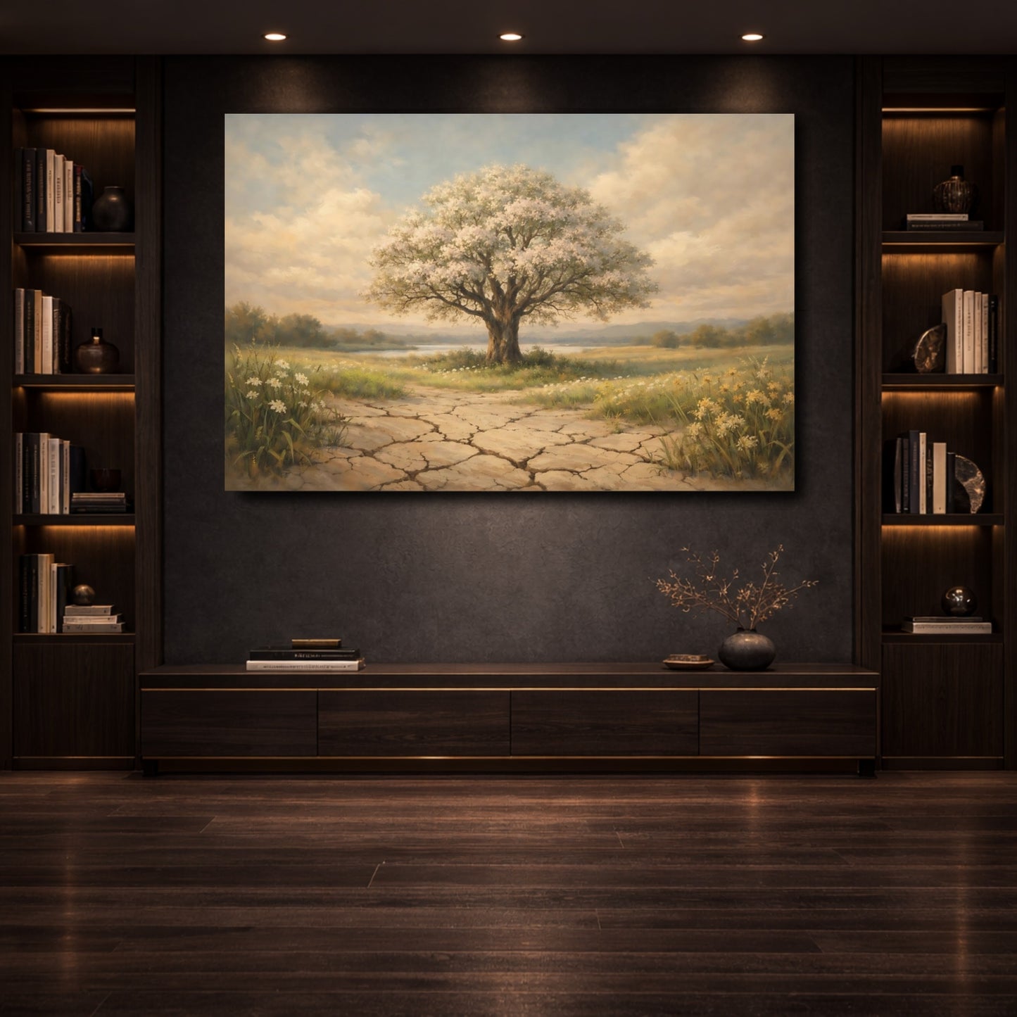 Mockup 3. Nature Flowering Tree Flowering Tree Landscape shown as stretched canvas wall art