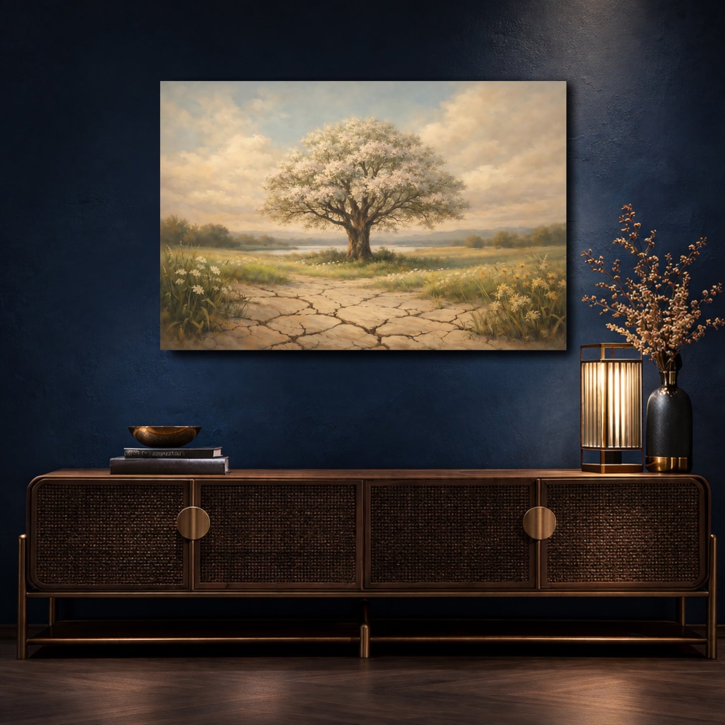 Mockup 4. Nature Flowering Tree Flowering Tree Landscape shown as stretched canvas wall art