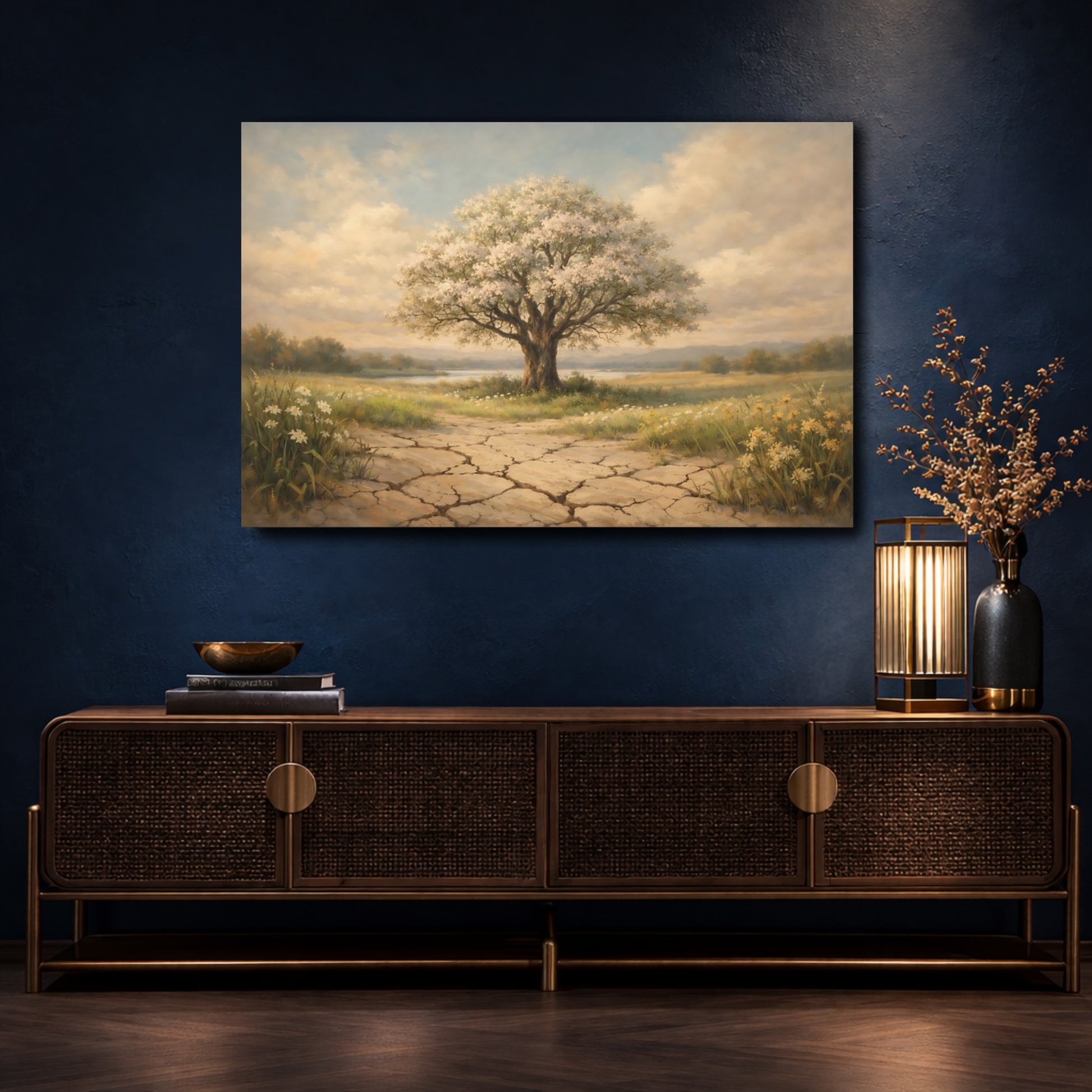 Mockup 4. Nature Flowering Tree Flowering Tree Landscape shown as stretched canvas wall art