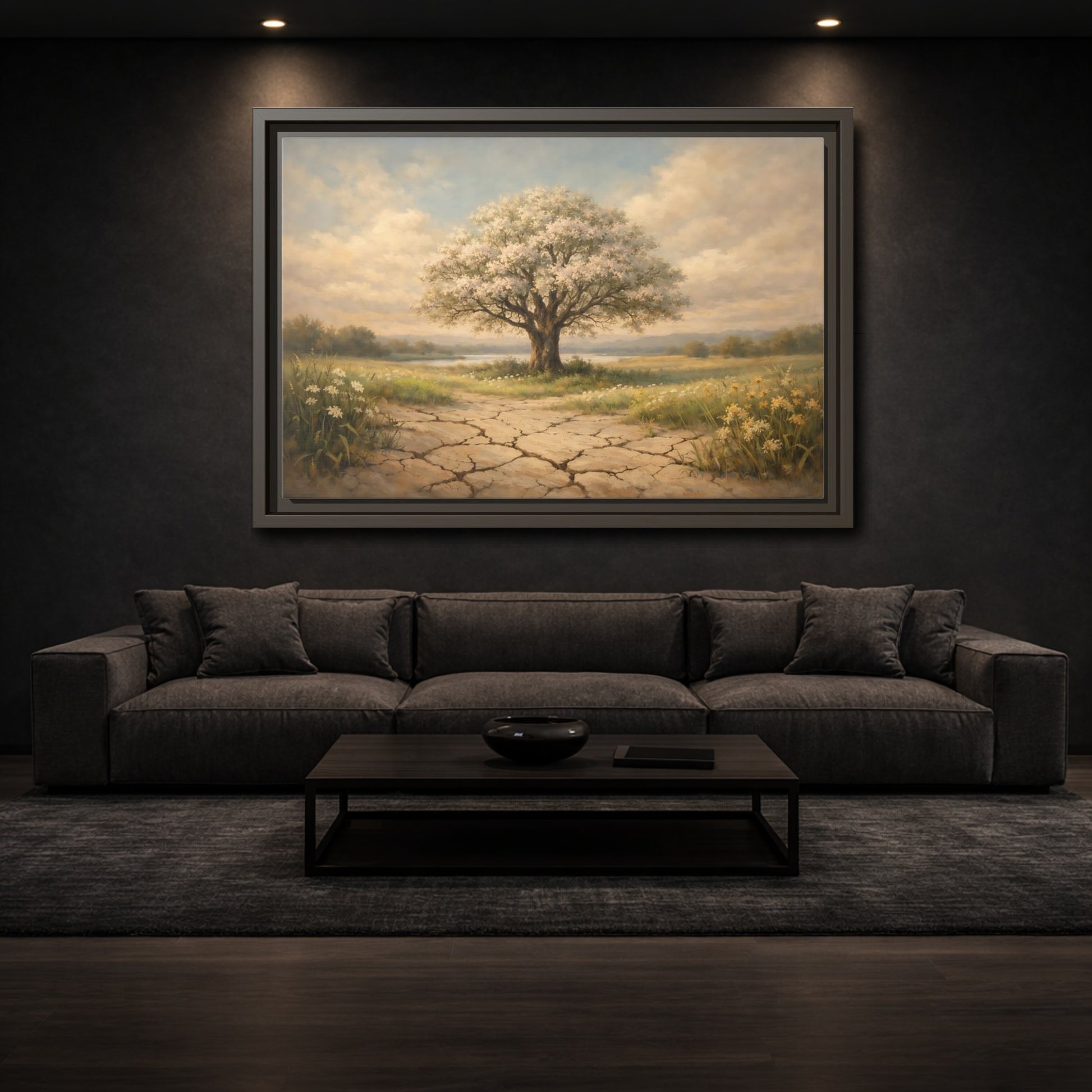 Mockup 2. Nature Flowering Tree Flowering Tree shown as stretched canvas wall art