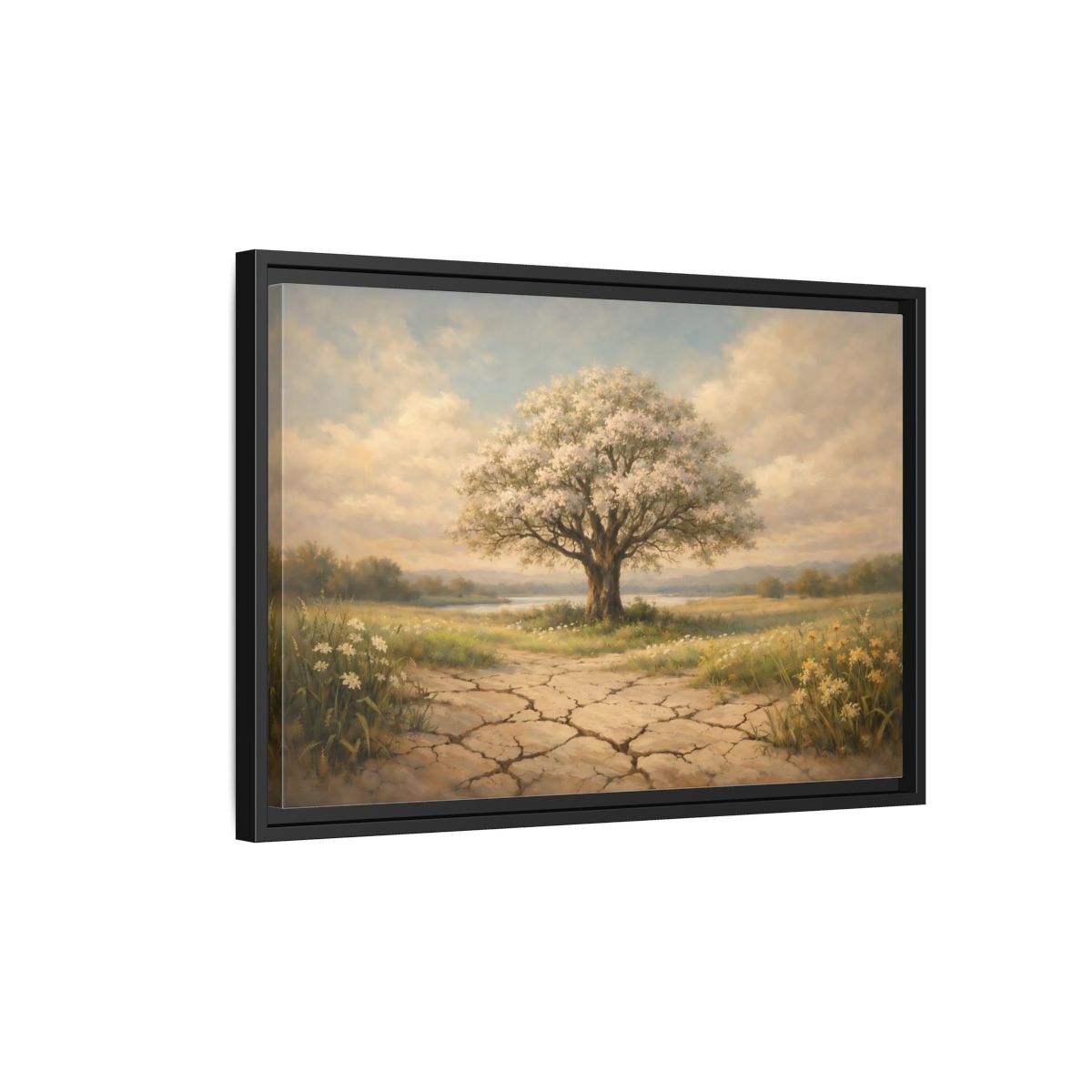 Side Mockup 3. Nature Flowering Tree Flowering Tree shown as stretched canvas wall art