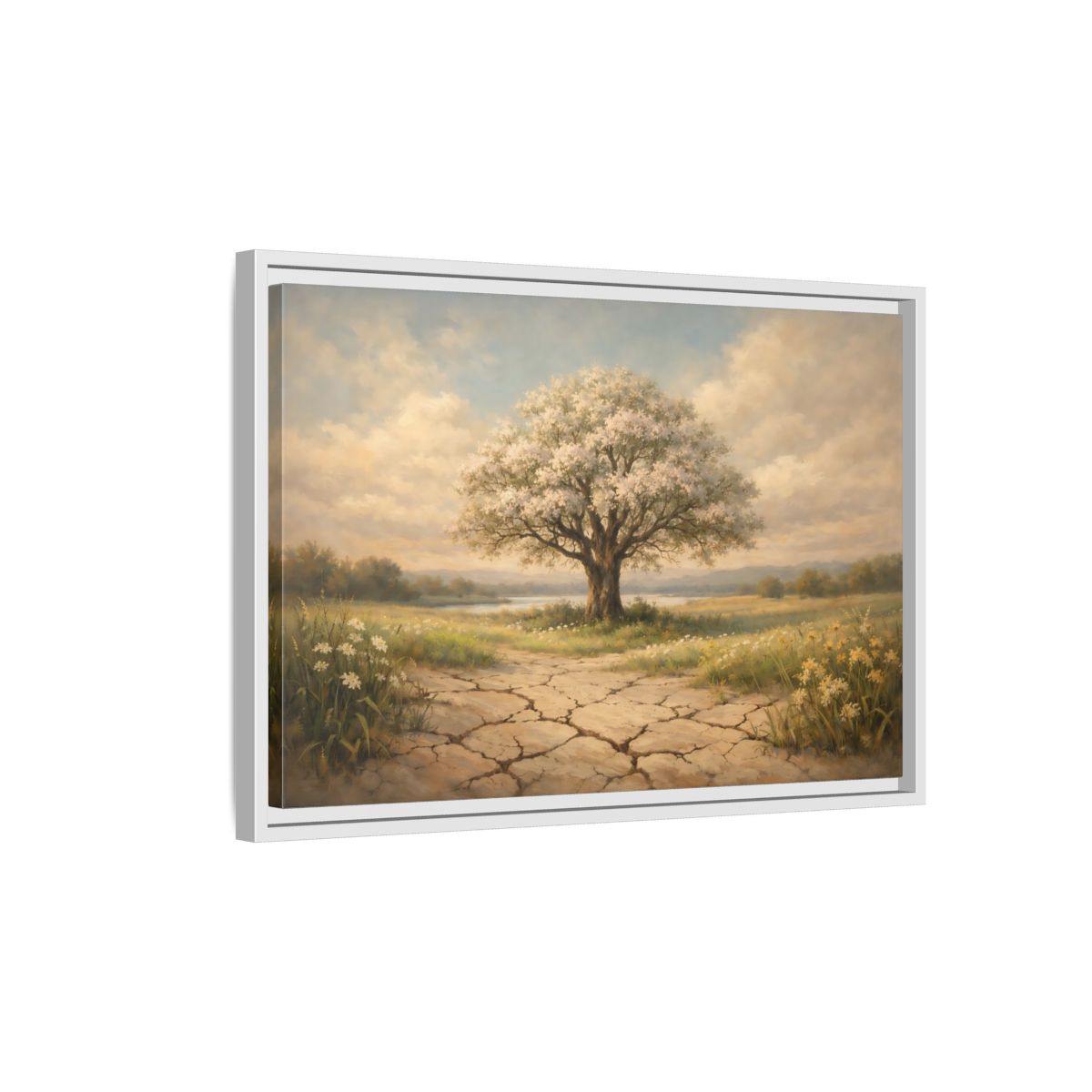 Side Mockup 1. Nature Flowering Tree Flowering Tree shown as stretched canvas wall art