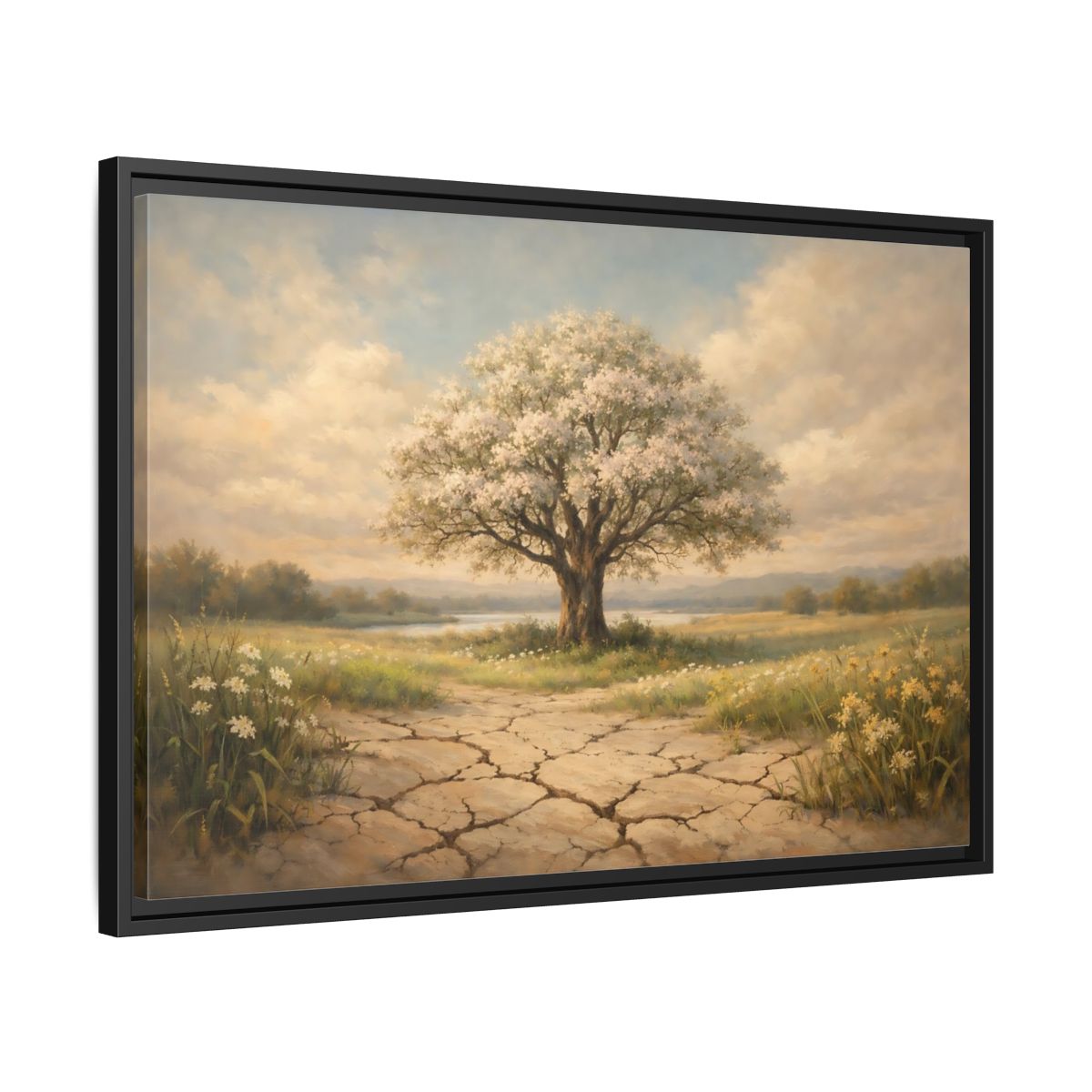 Side Mockup 14. Nature Flowering Tree Flowering Tree shown as stretched canvas wall art