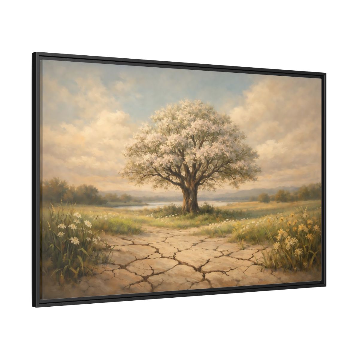 Side Mockup 12. Nature Flowering Tree Flowering Tree shown as stretched canvas wall art