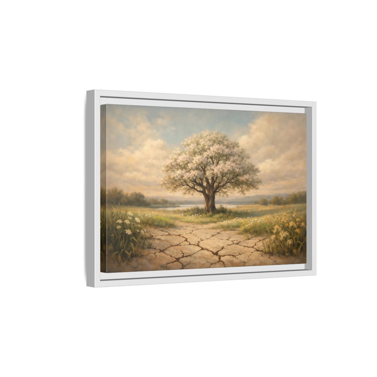Side Mockup 4. Nature Flowering Tree Flowering Tree shown as stretched canvas wall art