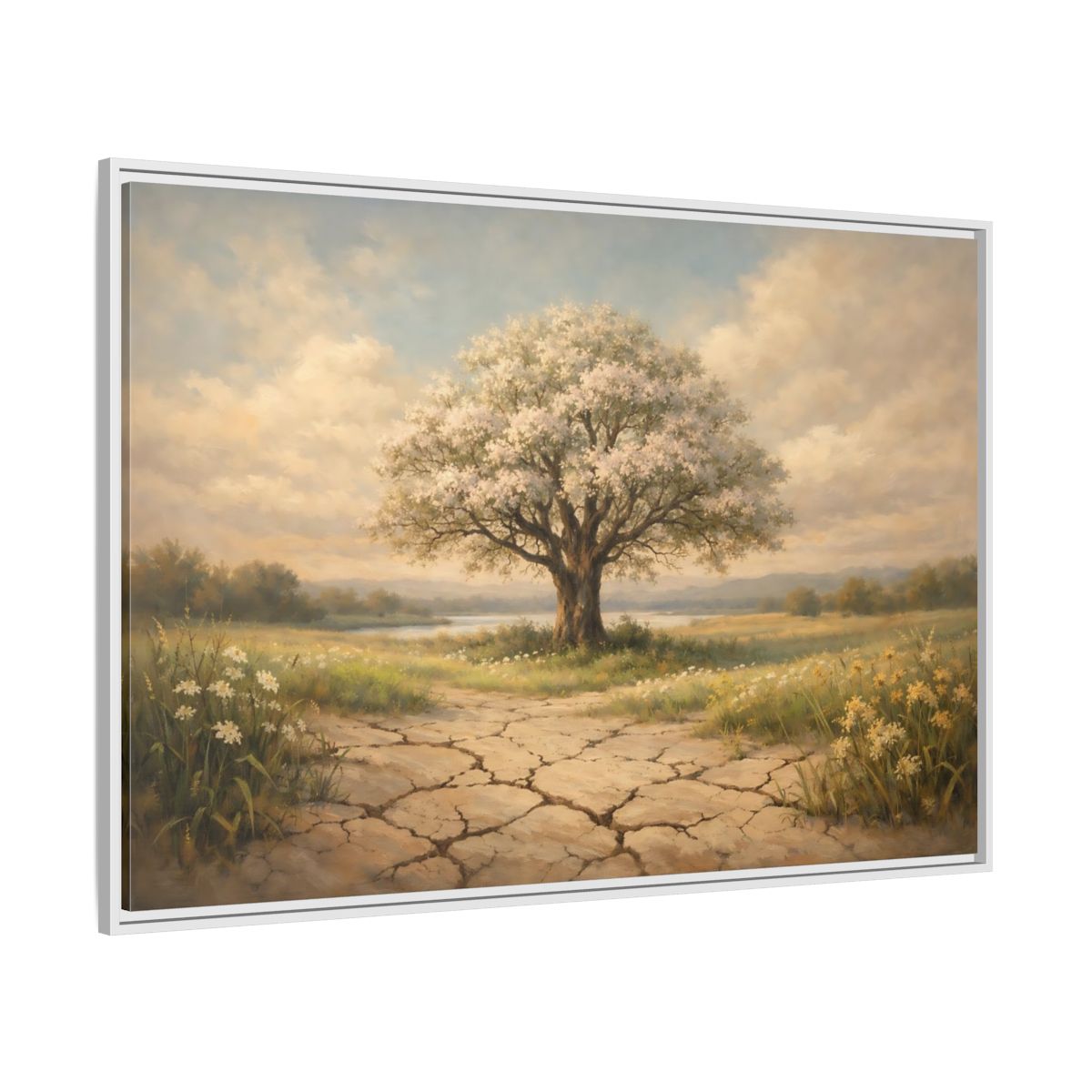 Side Mockup 7. Nature Flowering Tree Flowering Tree shown as stretched canvas wall art