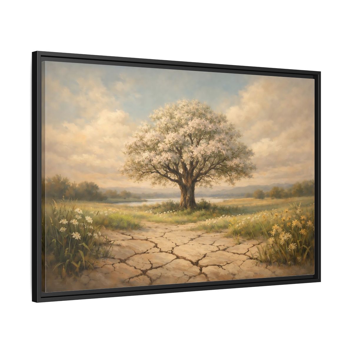 Side Mockup 13. Nature Flowering Tree Flowering Tree shown as stretched canvas wall art