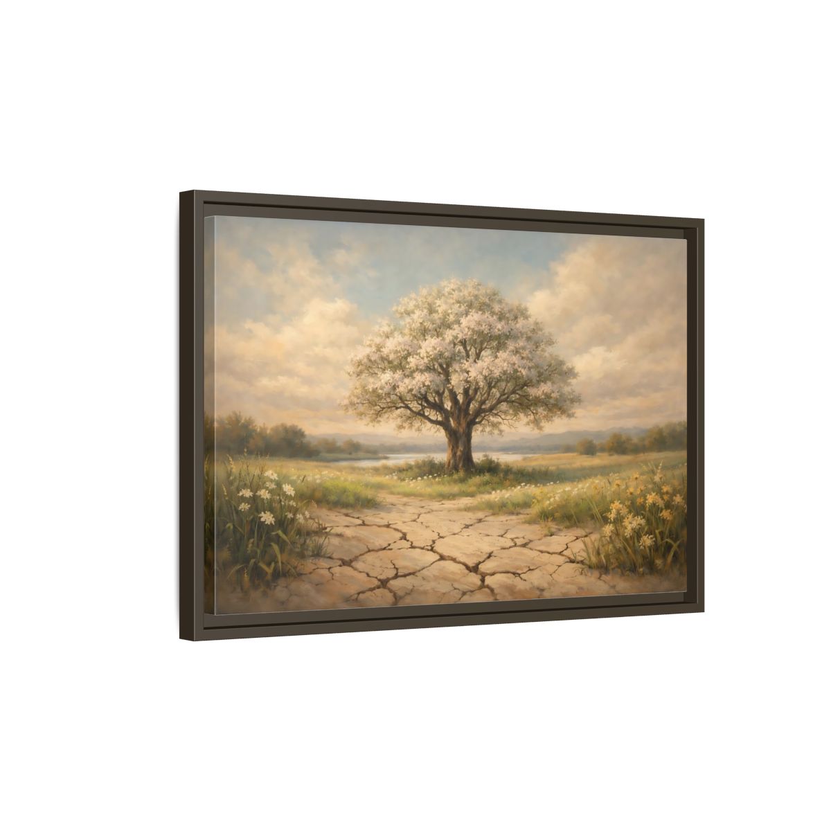 Side Mockup 2. Nature Flowering Tree Flowering Tree shown as stretched canvas wall art