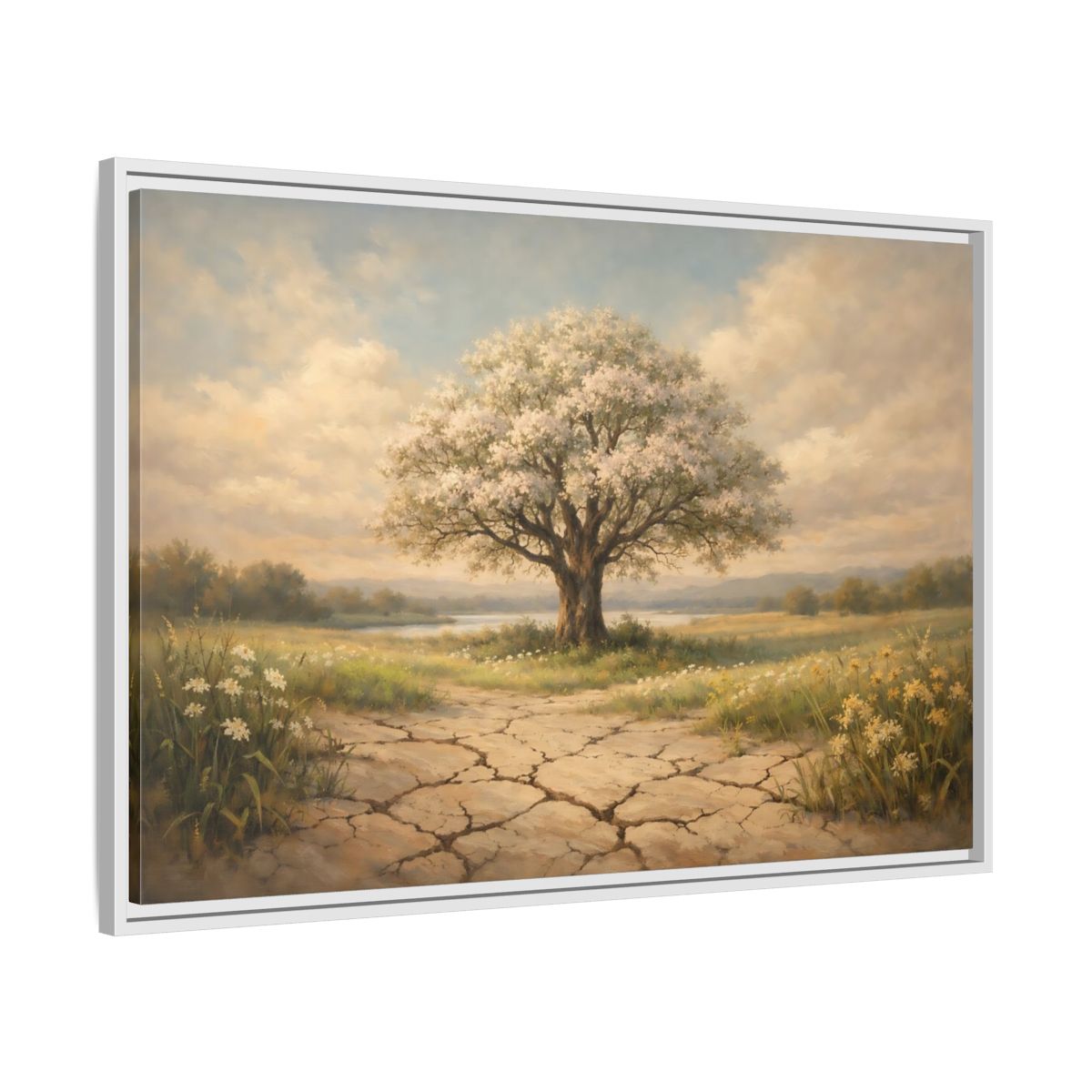 Side Mockup 8. Nature Flowering Tree Flowering Tree shown as stretched canvas wall art