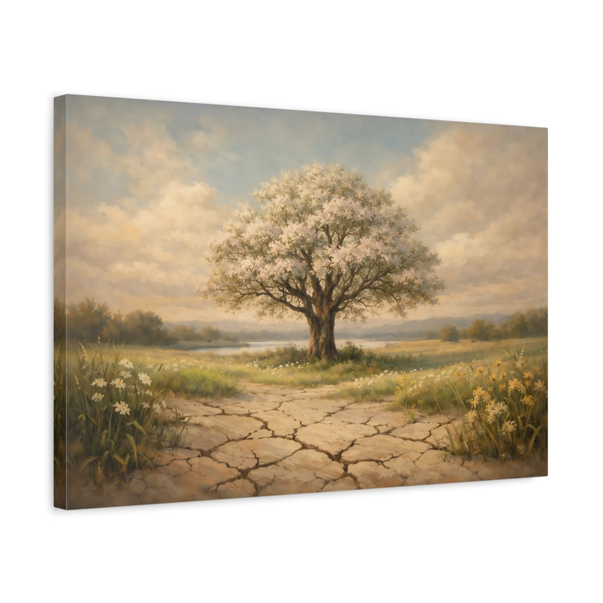 Side Mockup 3. Nature Flowering Tree Flowering Tree Landscape shown as stretched canvas wall art